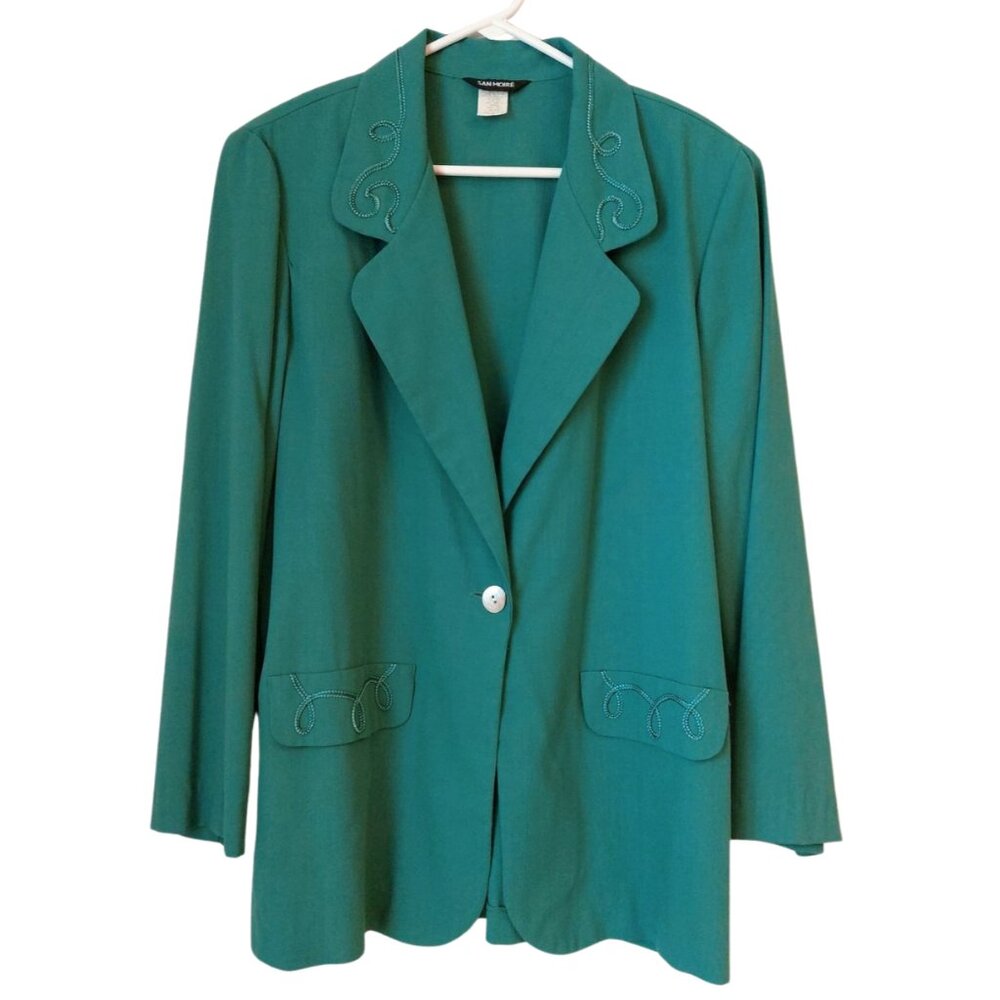Vintage San Moire Coastal Cowgirl Oversized Blazer Greenish Blue / Faded Jade
